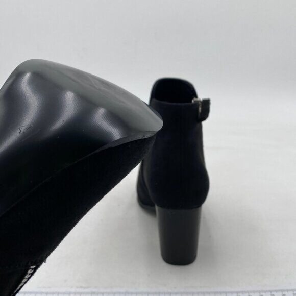 Black Chunky Heel Boots Side Zipper Closed Round Toe Ankle Booties Shoes - Picture 6 of 8